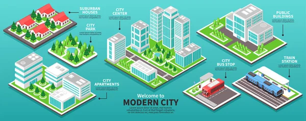 Izometrikus modern város Infografikák — Stock Vector