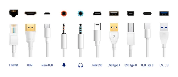 Beyaz USB Kabloları Ayarla — Stok Vektör