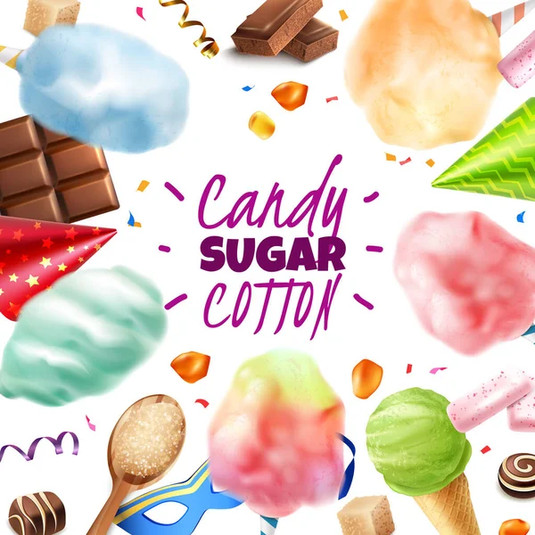 Azúcar algodón dulces marco — Vector de stock