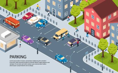 Şehir Otoparkı Isometric Posteri 
