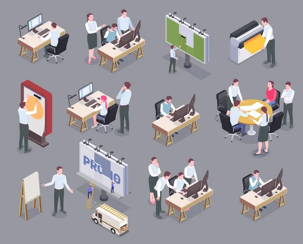 Reklam Ajansı Isometric Simgeleri Ayarlandı