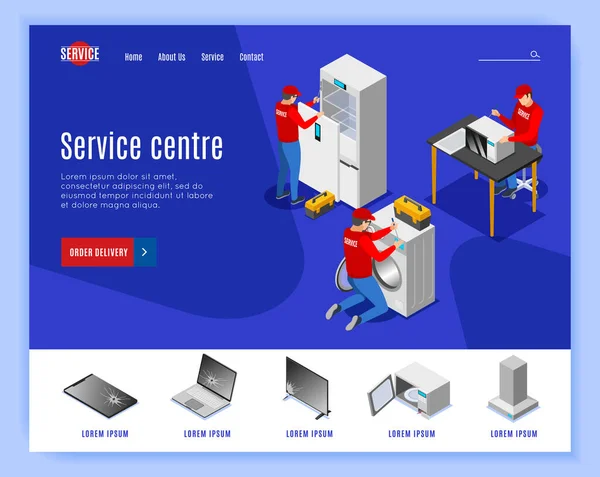 Servis Merkezi Isometric Web Sitesi — Stok Vektör