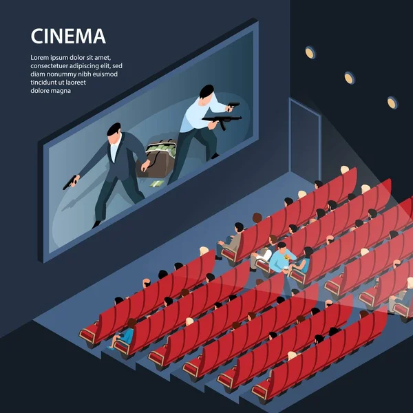 Cinema Theater Sfondo isometrico — Vettoriale Stock