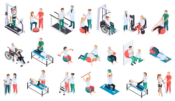 Fizyoterapi Rehabilitasyon Isometric Set — Stok Vektör