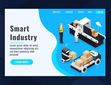 Isometric Smart Industry İniş Sayfası Kompozisyonu