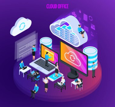 Isometric Cloud Ofis Kompozisyonu