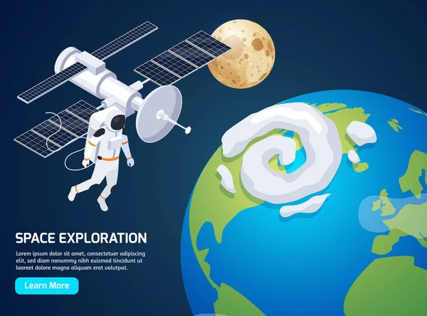 Sortie dans l'espace fond de bannière isométrique — Image vectorielle