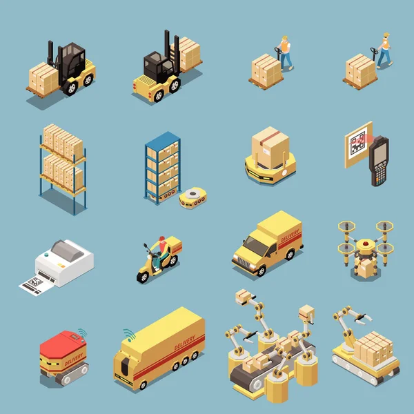 Warehouse Isometric Icons Set — Stock Vector