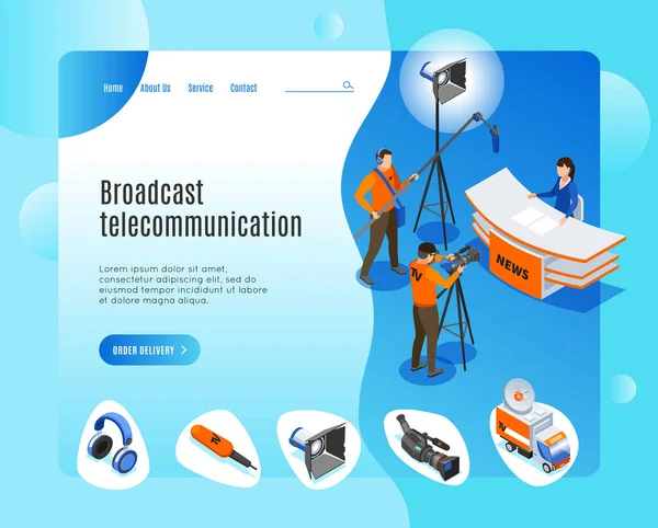 Pagina di destinazione Telecomunicazione Broadcast — Vettoriale Stock