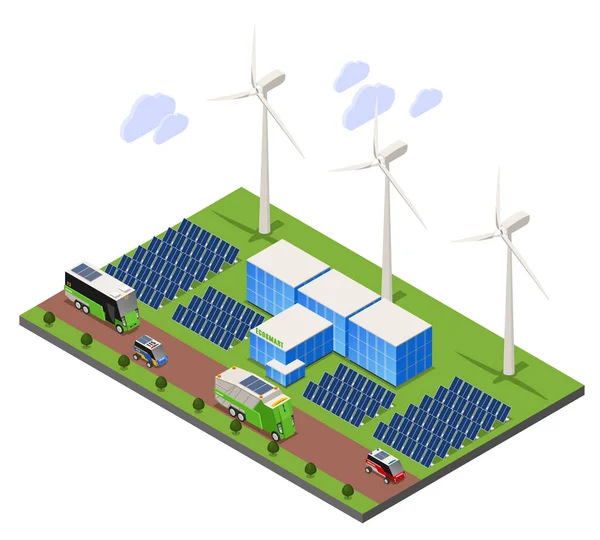 Composición isométrica de la granja solar — Archivo Imágenes Vectoriales