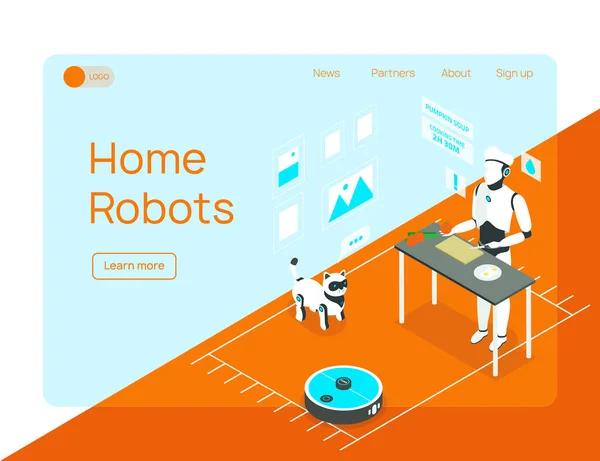 Home Robots Landing Page — стоковый вектор