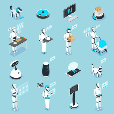 Robotlar Isometric Simgeleri Koleksiyonu 