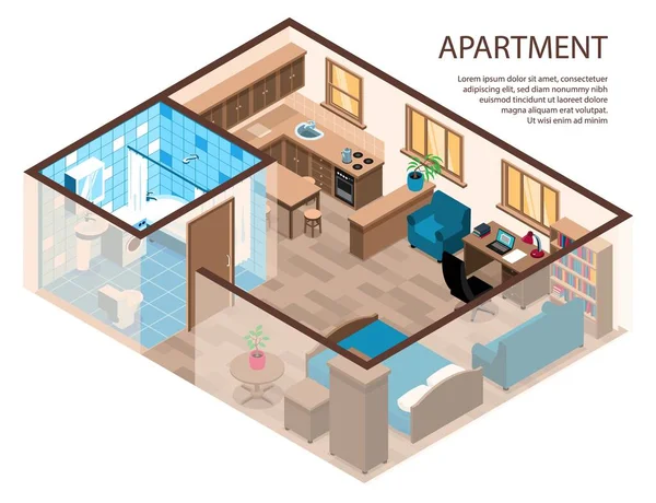 Apartment Interior Isometric Composition — Stock Vector
