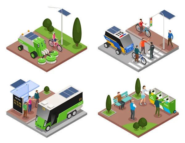 Urban Ecology Isometric Set — Stock Vector