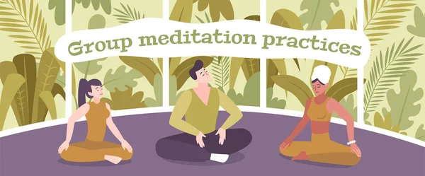 Group Meditation Practices Flat Composition — Stock Vector