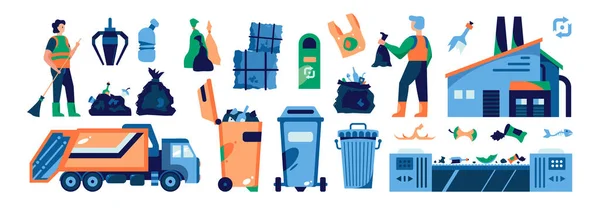 Conjunto horizontal de reciclaje de basura — Vector de stock