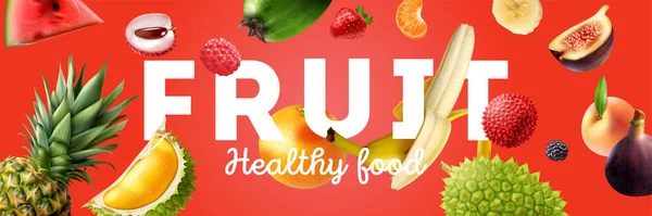 Manifesto orizzontale di frutta realistica — Vettoriale Stock