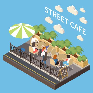Isometric Caddesi Kafe Terası Kompozisyonu 