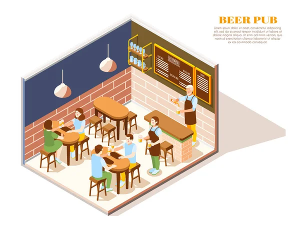 Pub de bière Composition isométrique — Image vectorielle