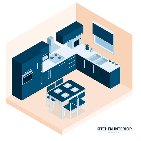 Composición isométrica interior de la cocina — Vector de stock