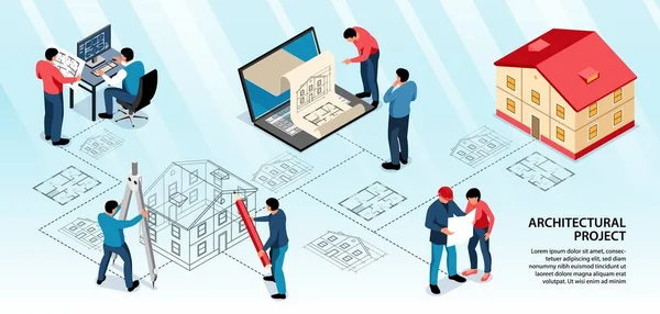 Projeto Arquitetônico Infográficos Isométricos —  Vetores de Stock