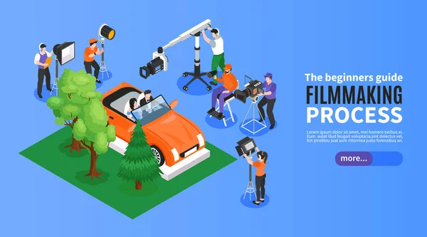 Isométrico Filmmaking Horizontal Banner — Vector de stock