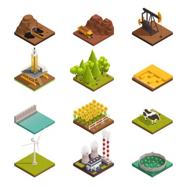 Doğal Kaynaklar Isometric Simgeleri 