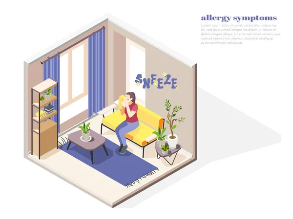 Síntomas de Alergia Concepto Isométrico — Vector de stock