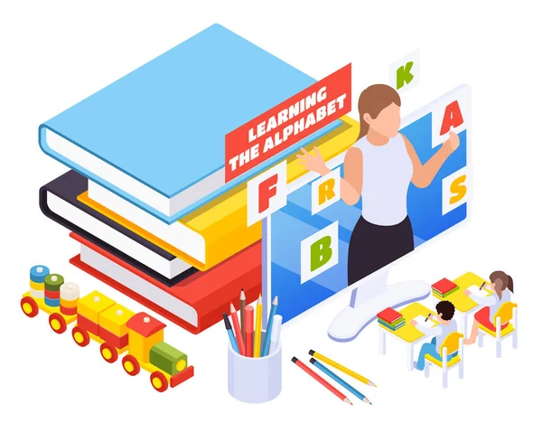 Online Kinderderten Isometric Composition — 스톡 벡터