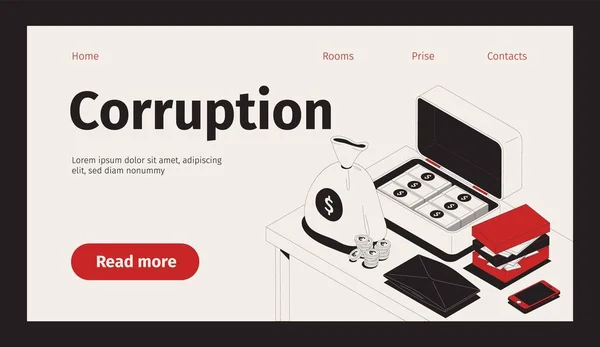 Corruption Isometric Landing Page — Stock Vector