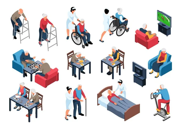 Nursing Home Isometric Set — Stock Vector