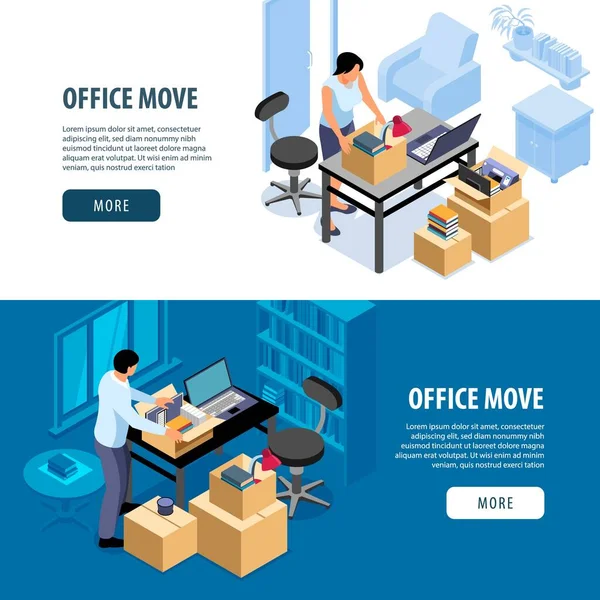 Office Move Horizontal Banners — Stock Vector