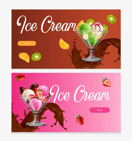 Ice Cream Realistic Banners — Stock Vector