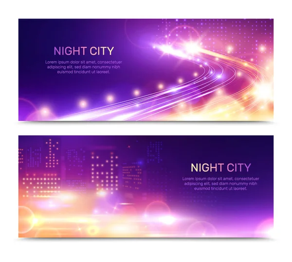 Ciudad nocturna Banners horizontales — Vector de stock