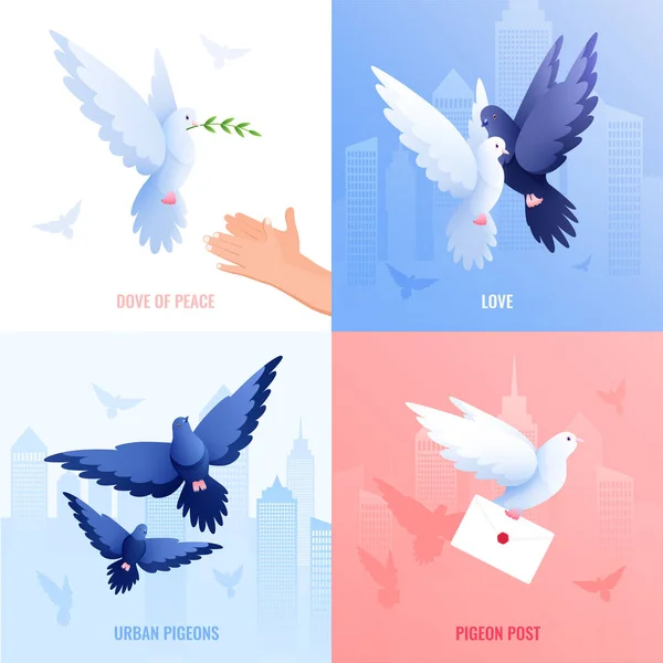 Güvercinlerin Düz Tasarım Konsepti — Stok Vektör