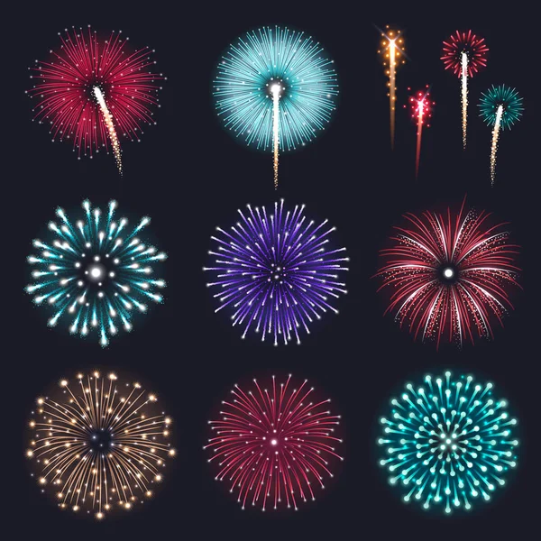 Conjunto de fogos de artifício realista — Vetor de Stock