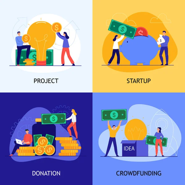 Conjunto de iconos de concepto de crowdfunding — Vector de stock