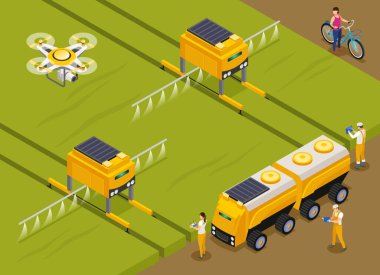 Tarım Robotları Isometric Kompozisyon