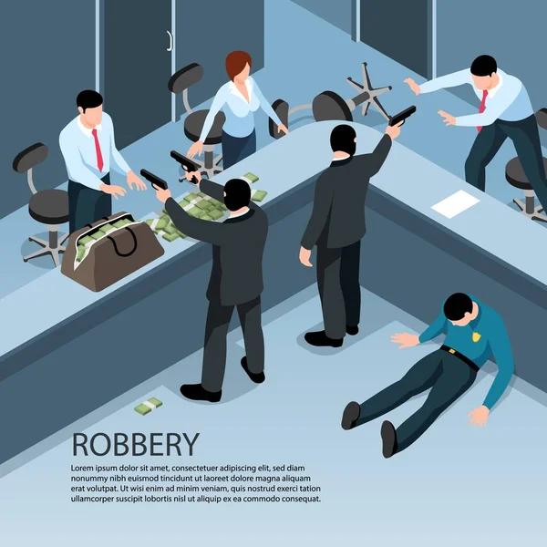 Isometric Robbery Criminal Background — Stock Vector