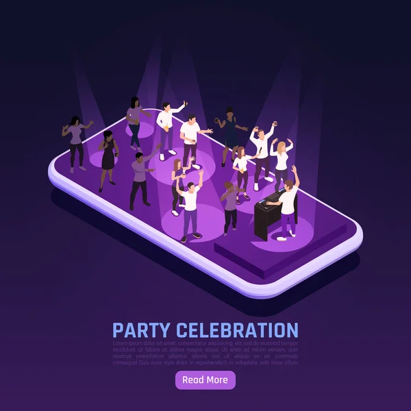 Smartphone Party Isometric Arrière-plan — Image vectorielle