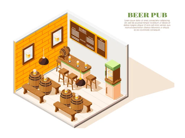 Pub de bière Composition isométrique — Image vectorielle