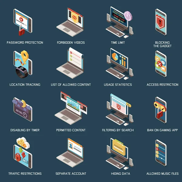 Ensemble isométrique de contrôle parental — Image vectorielle