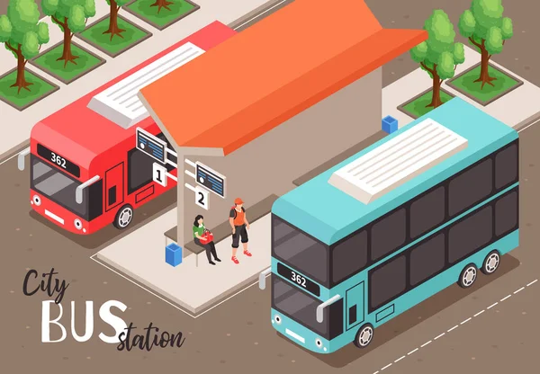 Composición de la estación de autobuses urbanos — Vector de stock