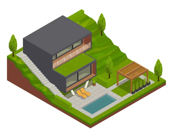 Landscape Design Villa Komposition — Stockvektor