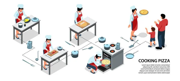 Pizza Pişirme Isometric Infographics — Stok Vektör