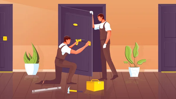 Porta Instalando ilustração plana — Vetor de Stock