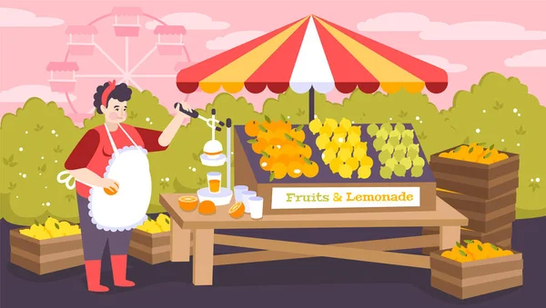 Tienda de frutas y limonadas — Vector de stock