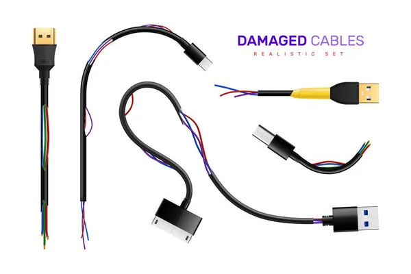 Conjunto de cabos de carregamento danificados —  Vetores de Stock