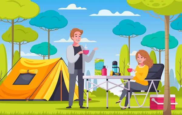 Camping Cartoon Composizione — Vettoriale Stock
