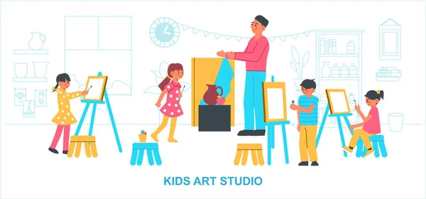 Niños Art Studio Composición — Vector de stock